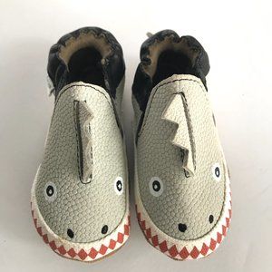 Robeez Gray Leather Baby Shark Crib Shoes 0-6 Months